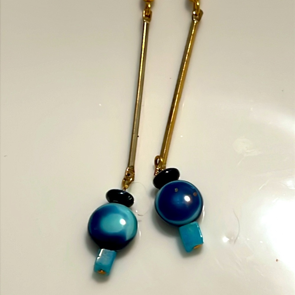 Drop Blue/Aqua Modern Earrings - Picture 4 of 4